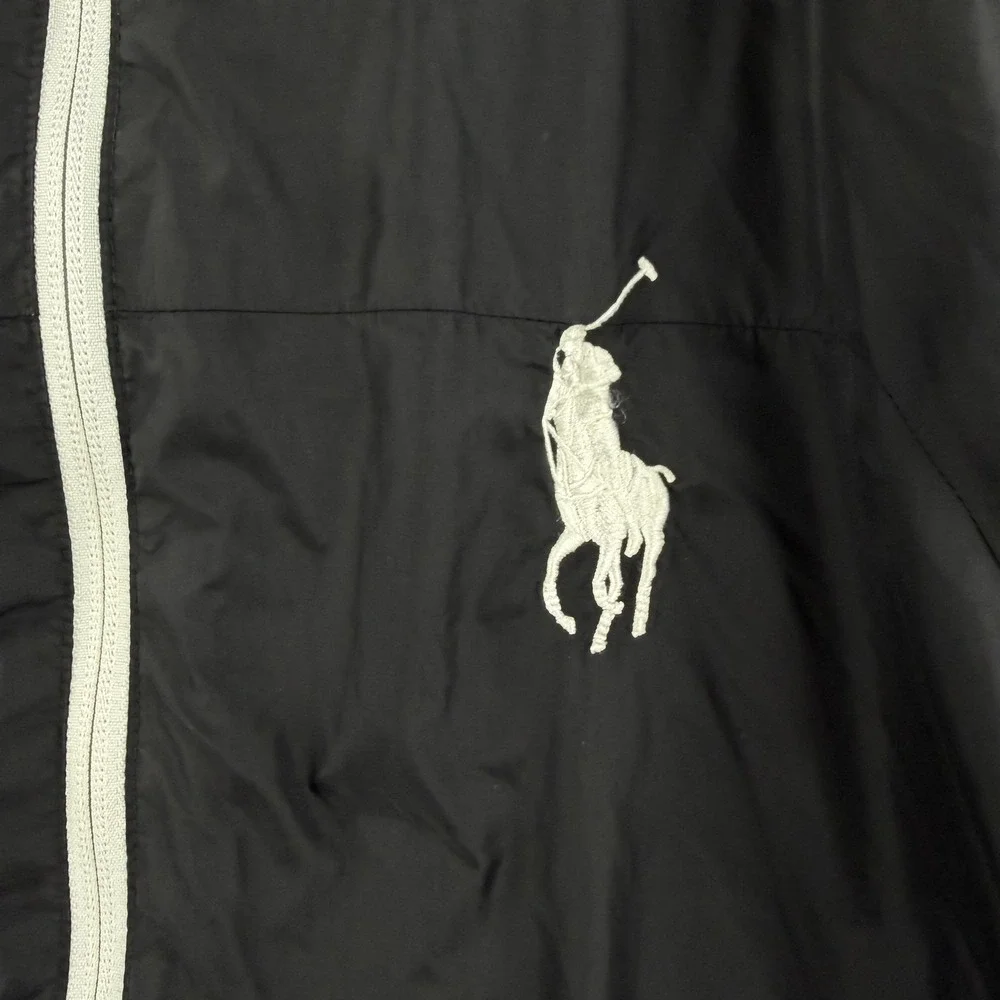 Polo Ralph Lauren Jacket Mens Medium Black‎ Hooded Zip Nylon Windbreaker Polo 67